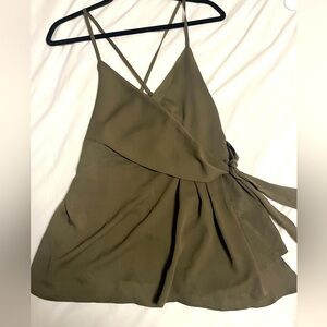 Olive Green Top with Thin Straps and CrissCross back
